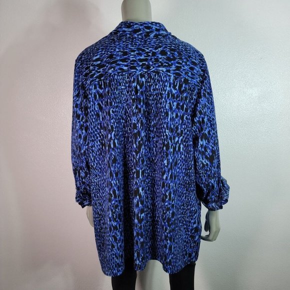Maggie Barnes Top Plus Size 2X 22/24W Tab Sleeve Stretch Collared Button Up Blue - Picture 4 of 6